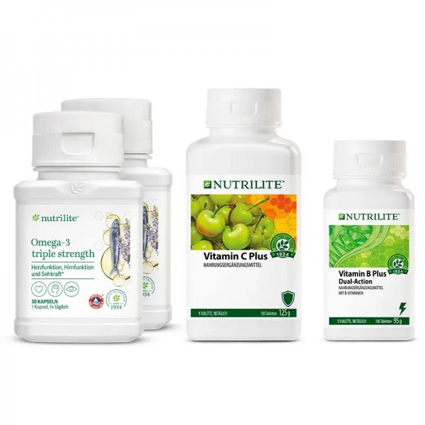 Set "Immer im Einsatz" NUTRILITE™ - 2 x Omega-3 Komplex, 1 x Vitamin C Plus, 1 x Vitamin B Plus
