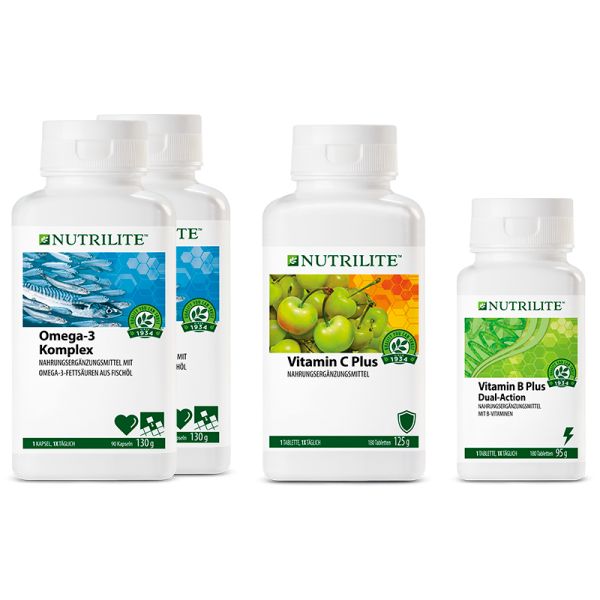 Set "Immer im Einsatz" NUTRILITE™ - 2 x Omega-3 Komplex, 1 x Vitamin C Plus, 1 x Vitamin B Plus