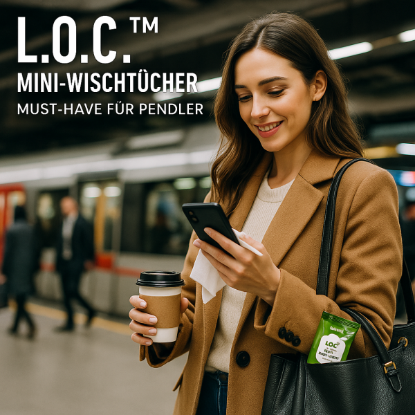 Pendlerin-mit-L-O-C-TM-Mini-Wischtucher